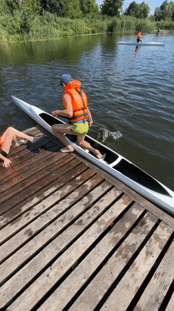 Kayaking and canoeing on a calm lake near Brest