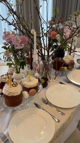 Easter table setting prepared in Beketovo, Russia