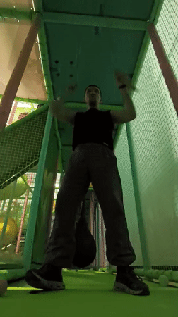 Martial arts and acrobatics inside a Karaganda indoor play facility