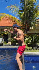 Early morning pool workout session in Kuta Selatan hotel