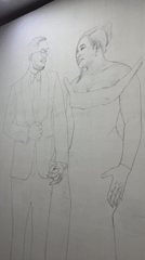 Traditional Nigerian couple portraits sketched on walls in Ado