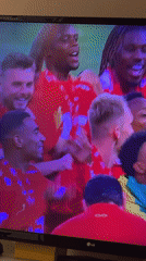 Soccer team trophy celebration broadcast captured on TV in Izhevsk