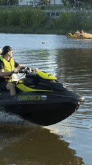 Couple enjoys jet ski ride on river in Naberezhnye Chelny