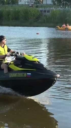 Couple enjoys jet ski ride on river in Naberezhnye Chelny