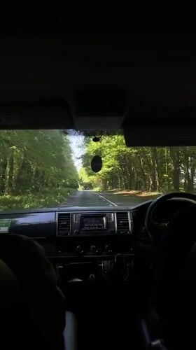 Vehicle journey recorded on tree-lined road in Coombe Bissett
