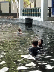 Late-night pool session at a local facility in Jentekan