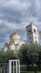 Afternoon leisure moments captured around Orthodox church in Bar, Montenegro