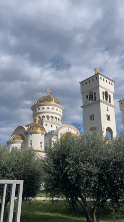 Afternoon leisure moments captured around Orthodox church in Bar, Montenegro
