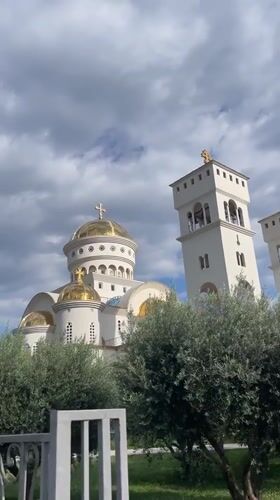 Afternoon leisure moments captured around Orthodox church in Bar, Montenegro