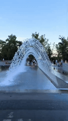 Fountain and breakdancing in a Mykolaiv city square