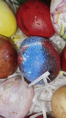 Decorated Easter eggs displayed in basket in London