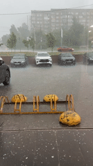 Severe hailstorm hits Izhevsk, Russia parking lots and streets