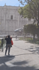 Helicopter spotted over Plaza de Armas in Arequipa, Peru