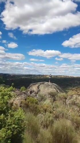 Rocky hilltop views across the scrubland of Sobradillo, Spain