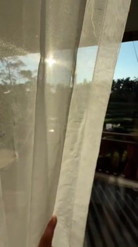 Curtain Opens to Rice Paddy View in Ubud