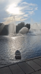 Sunset and fountain views along Vinnytsia's Southern Bug River