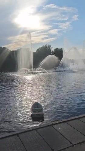 Sunset and fountain views along Vinnytsia's Southern Bug River