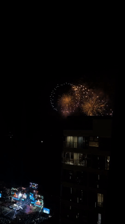 Fireworks display over Nha Trang waterfront and hotel scenes