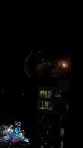 Fireworks display over Nha Trang waterfront and hotel scenes