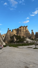 Vintage red convertible draws tourists in Cappadocia village