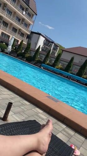 Family enjoys morning swim at Novomikhaylovsky pool