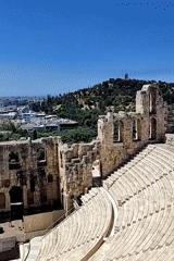 Ancient Athenian amphitheater views from Acropolis overlook