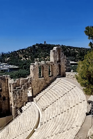 Ancient Athenian amphitheater views from Acropolis overlook