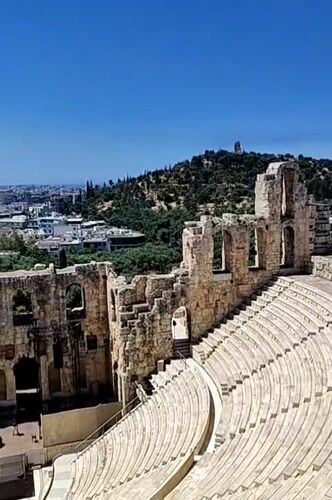 Ancient Athenian amphitheater views from Acropolis overlook