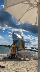 Beach setup and water activities in Nesebar, Bulgaria