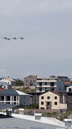 Military helicopters fly over Yerevan residential area Thursday morning