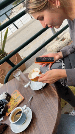 Morning moments captured in Herceg Novi: patio breakfast, mirror selfie