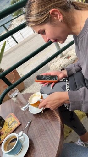 Morning moments captured in Herceg Novi: patio breakfast, mirror selfie
