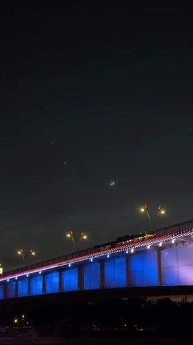 Belgrade's illuminated bridges and waterfront captured during evening twilight