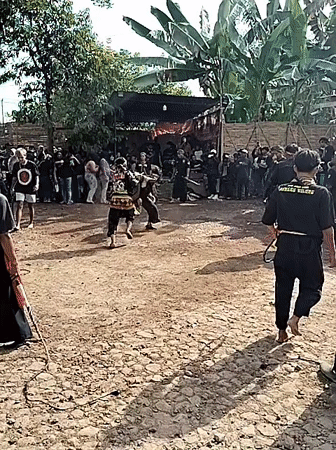 Traditional performance draws crowd in Indonesian village courtyard