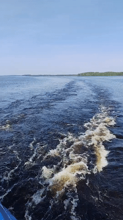 Boat wake captured on Russian waterway near Sosnovka