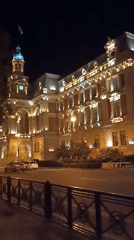 Evening scenes documented around illuminated Baku literature museum
