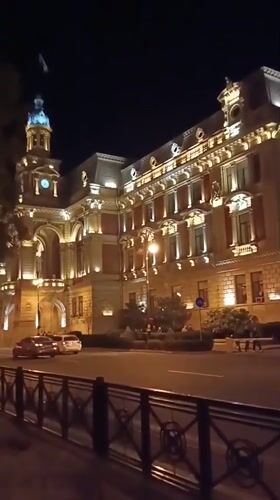 Evening scenes documented around illuminated Baku literature museum