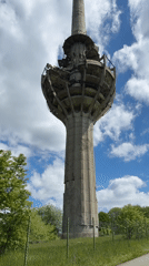 Woman photographs damaged Avala Tower in Serbia