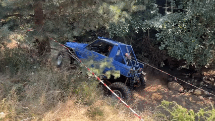 Modified blue 4x4 tackles rough terrain in Govedartsi