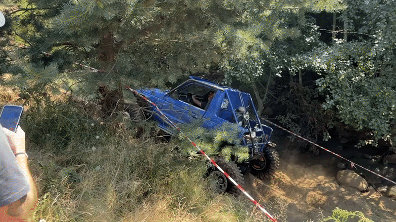 Modified blue 4x4 tackles rough terrain in Govedartsi