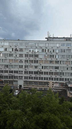 Rainy morning views from a Krasnoyarsk apartment window