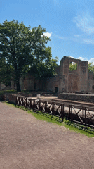 Tourist visits ancient Roman ruins in Tivoli, Italy