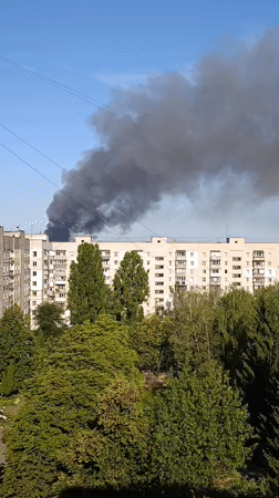 Heavy smoke rises over residential Vyshneve in early August
