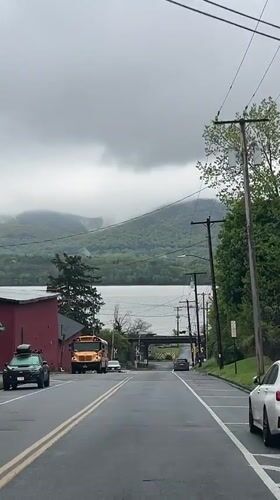 Overcast day captured on road overlooking water in Newburgh