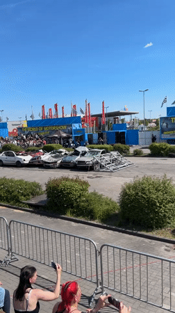 Monster truck crushes cars at Wildau motorshow event