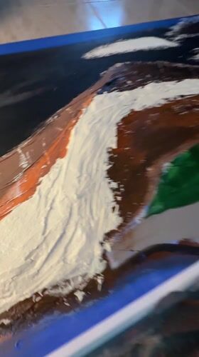 Artist Creates Abstract Landscape Painting in Yaiza, Spain