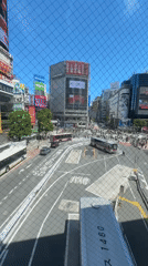 Shibuya Crossing busy with pedestrians, buses, costumed go-kart drivers