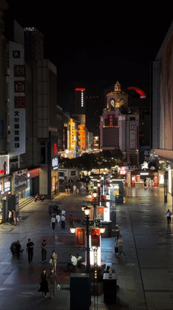 Evening street life documented in Jinjiang District, China
