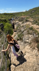 Hiking group traverses rocky trails near Lukovit, Bulgaria
