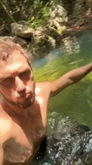 Man films himself entering waterfall pool in Koh Phangan